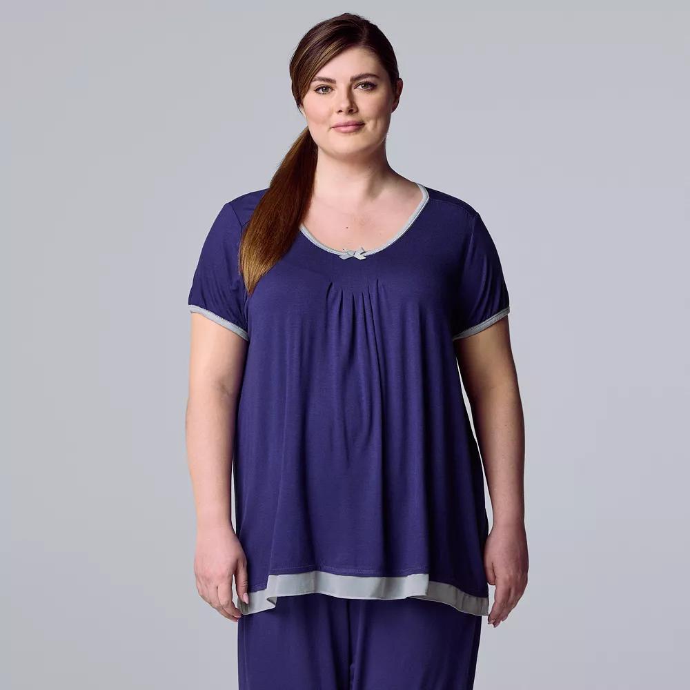 Plus Size Simply Vera Vera Wang Basic Luxury Short Sleeve Pajama Top, Women's, Size: 2XL, Blue Product Image