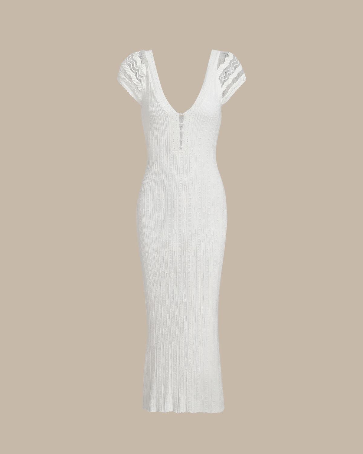 White Crochet Bodycon Sweater Dress Product Image