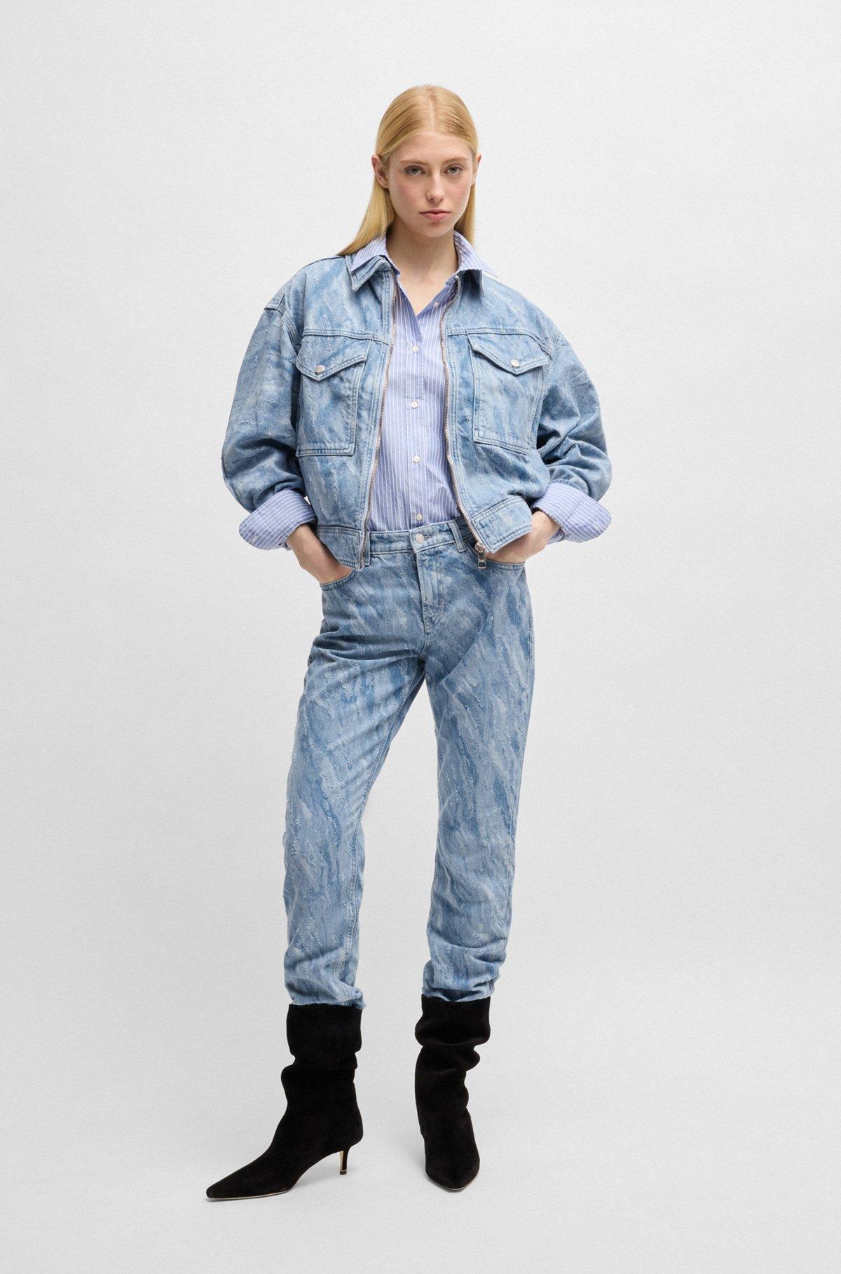 Slim-fit jeans in laser-patterned blue denim Product Image