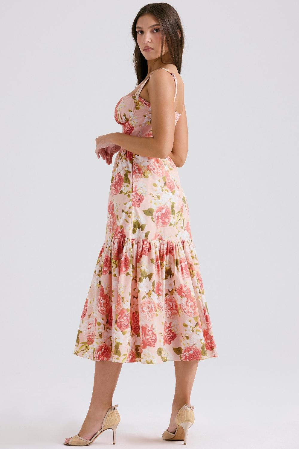 Elia  pink peony print cotton midi sundress Product Image