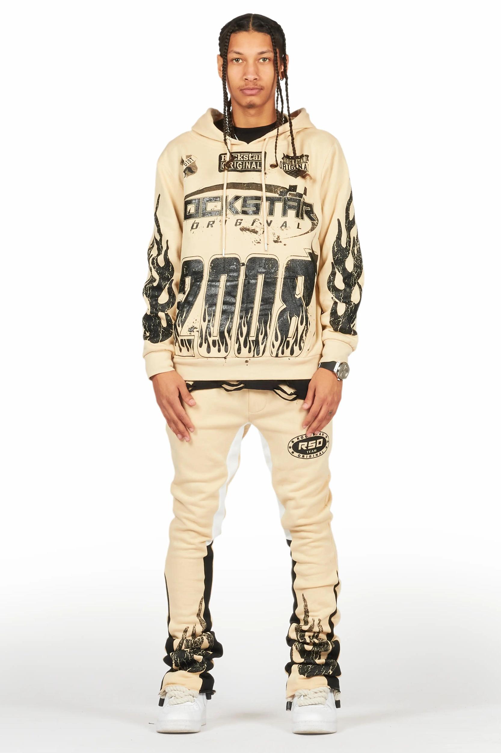 Amos Beige Stacked Flare Hoodie Track Set Male Product Image