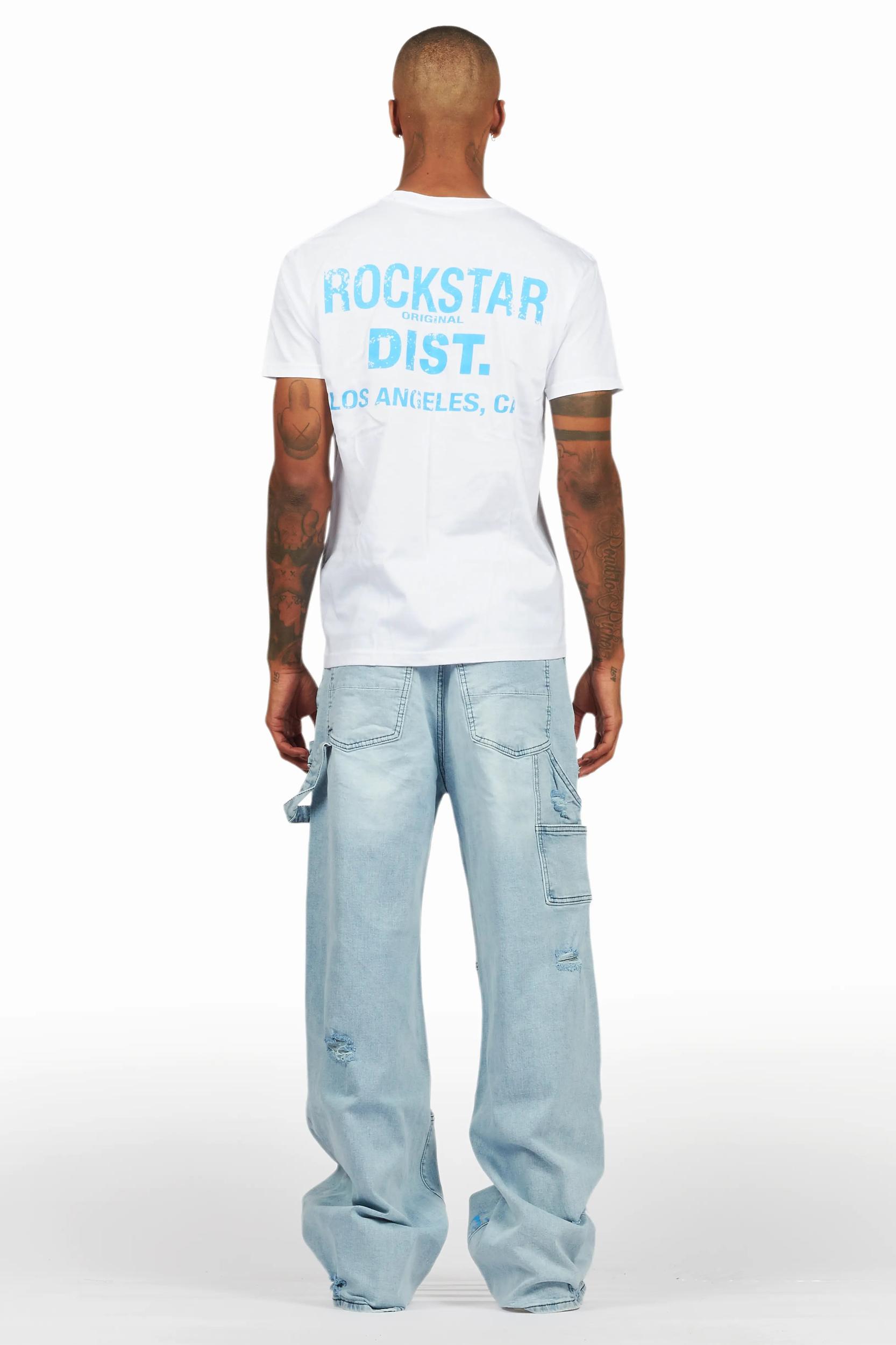 Lake White/Blue T-Shirt/Baggy Fit Cargo Jean Set Male Product Image