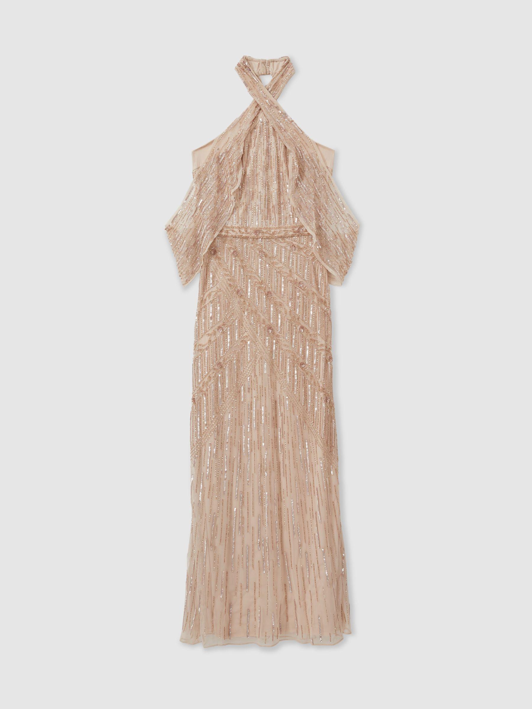 Ava Nude Raishma Nude Embellished Cross Front Maxi Dress Product Image