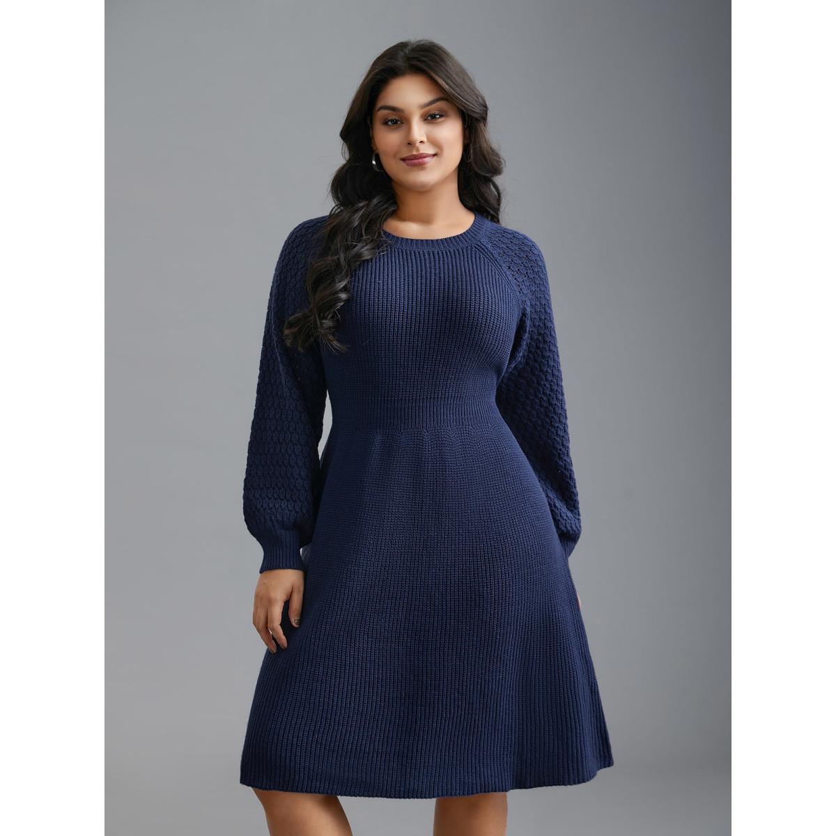 Plus Size Plain Pit Strip Raglan Sleeve Sweater Dress Indigo Women Elegant Bodycon Long Sleeve Everyday Sweater Dresses BloomChic 30/6X Product Image