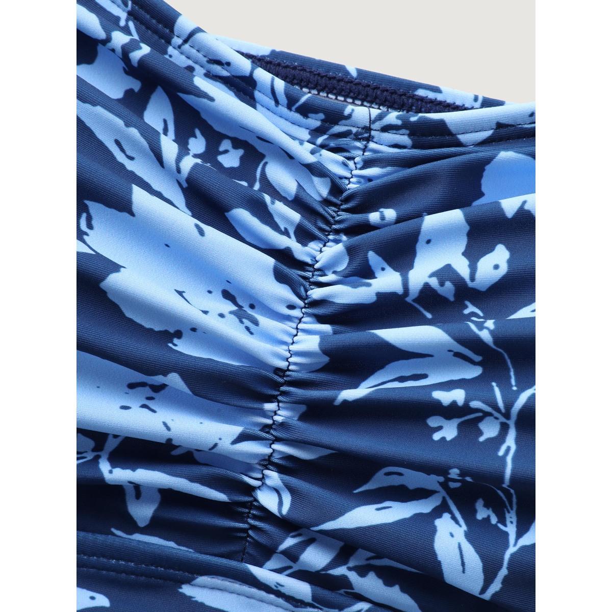 Plus Size Floral Fit and Flare Swim Dress Women's Swimwear Mediumblue Resort Bodycon Heart neckline High stretch Curve Swim Dresses BloomChic 14-16/1X Product Image