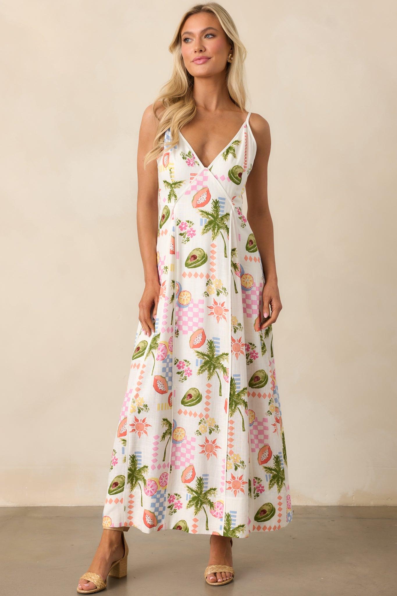 MINKPINK Gracie Ivory Fruity Floral Panel Midi Dress Product Image