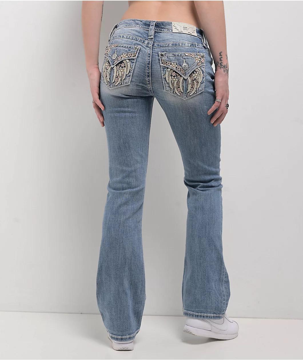 Miss Me Aleah Floral Wing Light Wash Bootcut Jeans Product Image