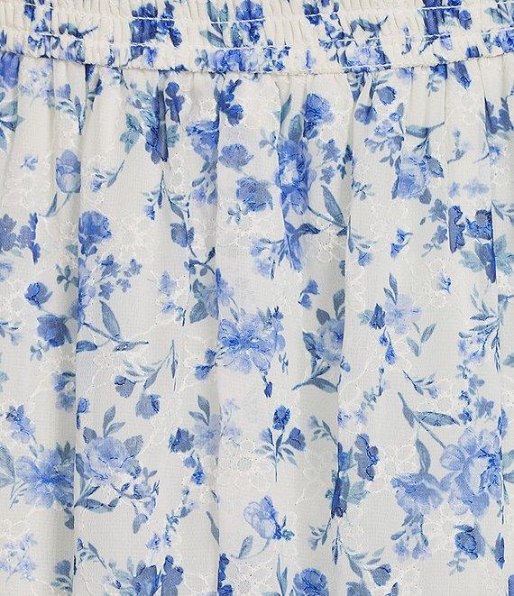 Allison & Kelly Floral Print Flutter Sleeve Empire Waist Smocked Bodice Tiered Babydoll Dress Product Image