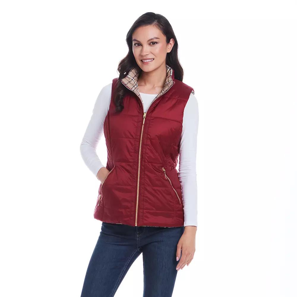 Women's Weathercast Reversible Plaid Quilted Vest, Size: Medium, Red Pepper Product Image