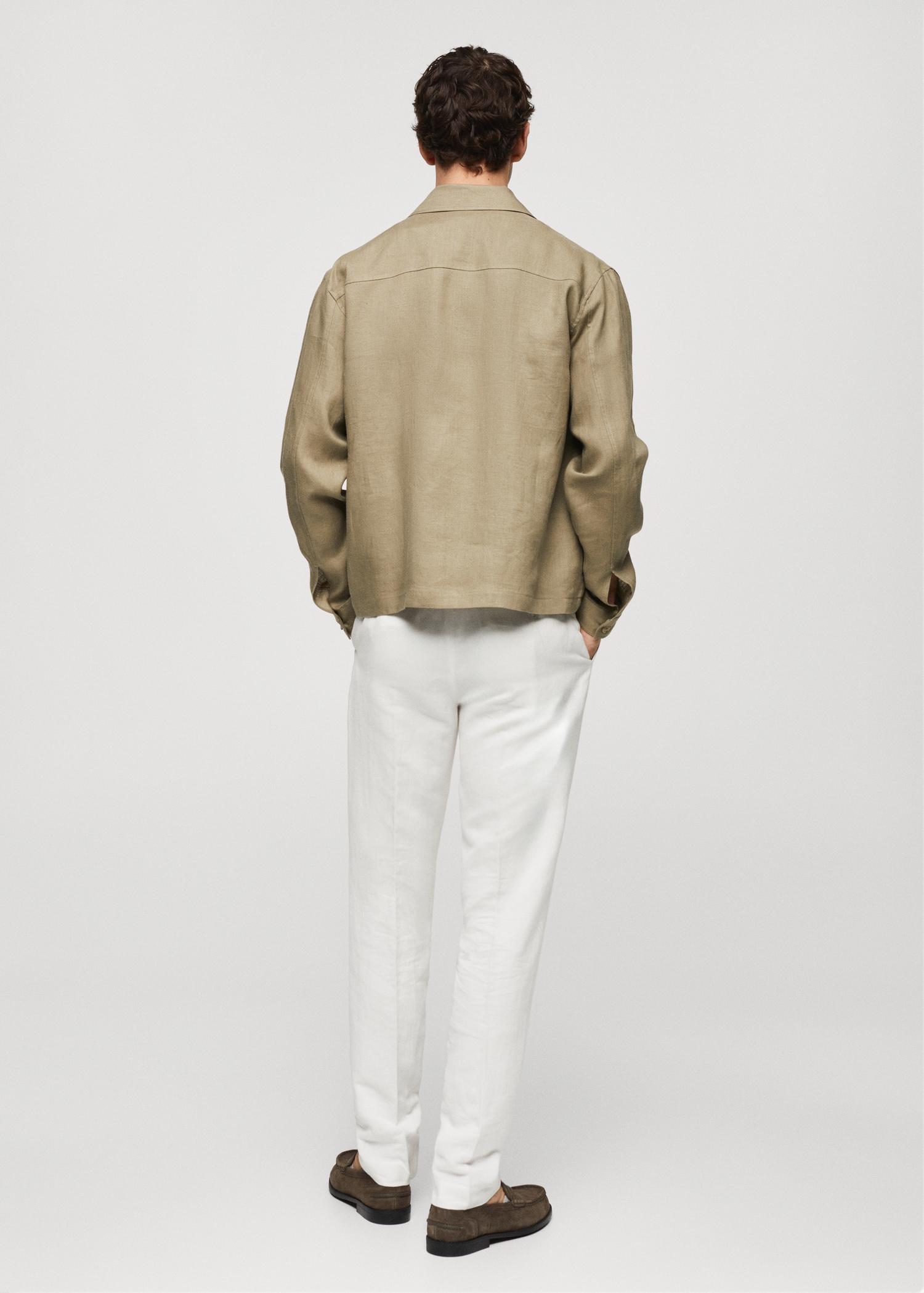 100% linen overshirt with pockets - Men | MANGO USA Product Image