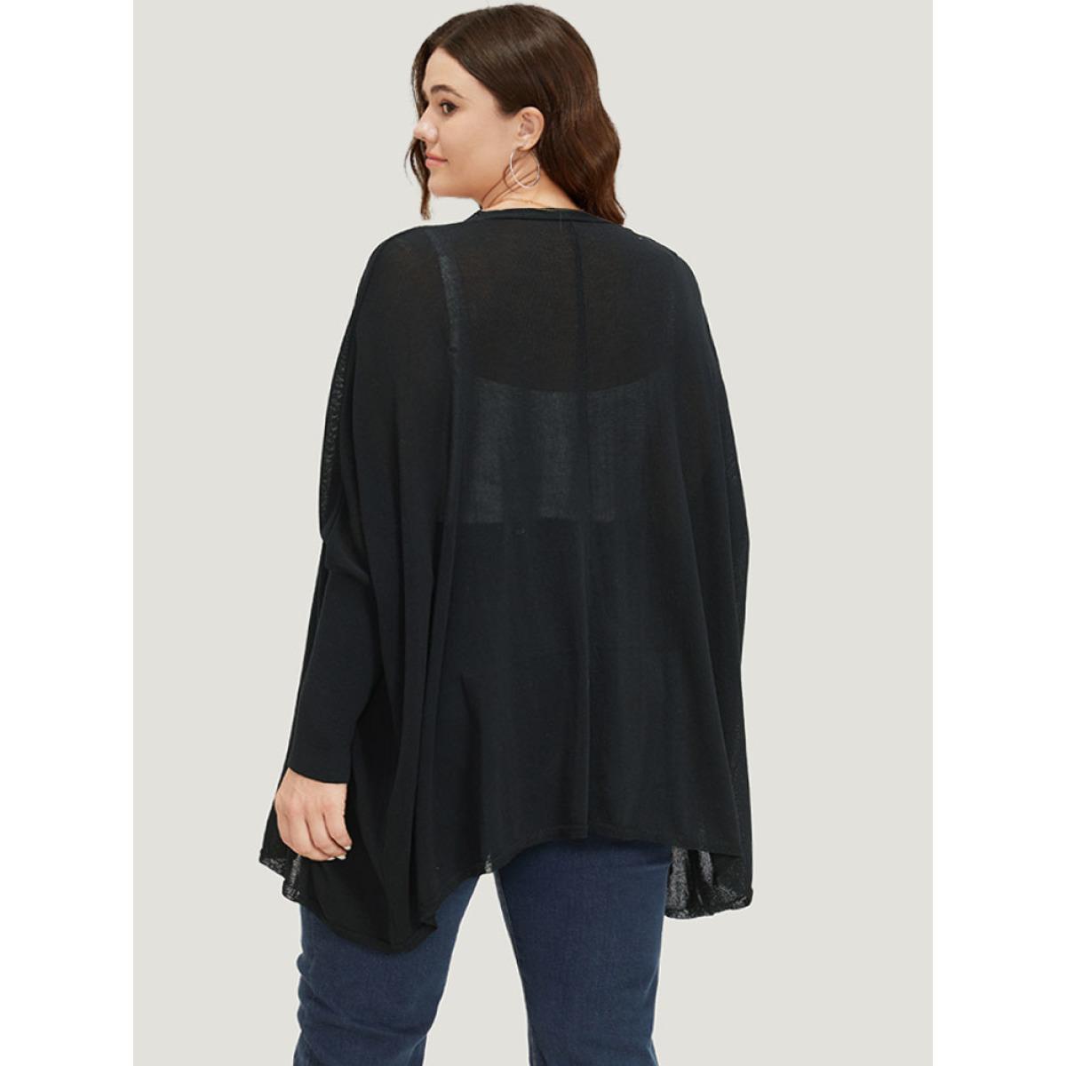 Plus Size Plain Open Front Batwing Sleeve Elastic Cuffs Cardigan Black Women Casual Loose Long Sleeve Everyday Cardigans BloomChic 28/5X Product Image