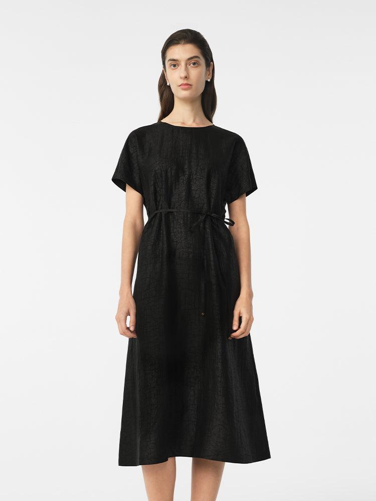 18 Momme Xiang Yun Silk Gathered Waist Women Midi Dress With Pockets Product Image