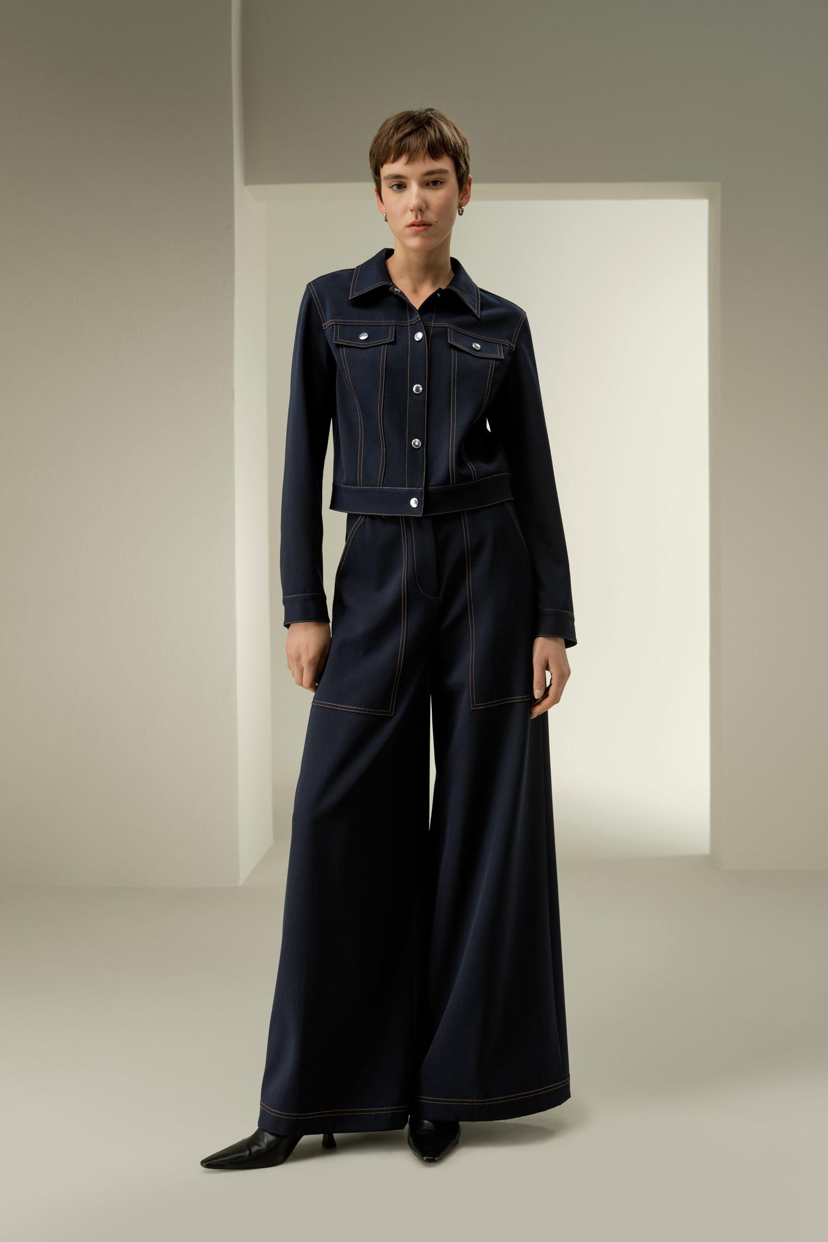 LILYSILK Wool Trousers Women - Navy Blue 100% Merino Wool - Stylish Oversized Pockets Trouser Pants 12 Product Image