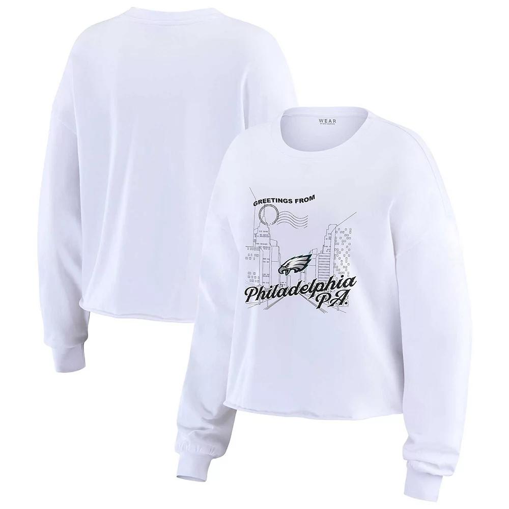 Women's WEAR by Erin Andrews White Philadelphia Eagles Postcard Cropped Long Sleeve Top,  Product Image