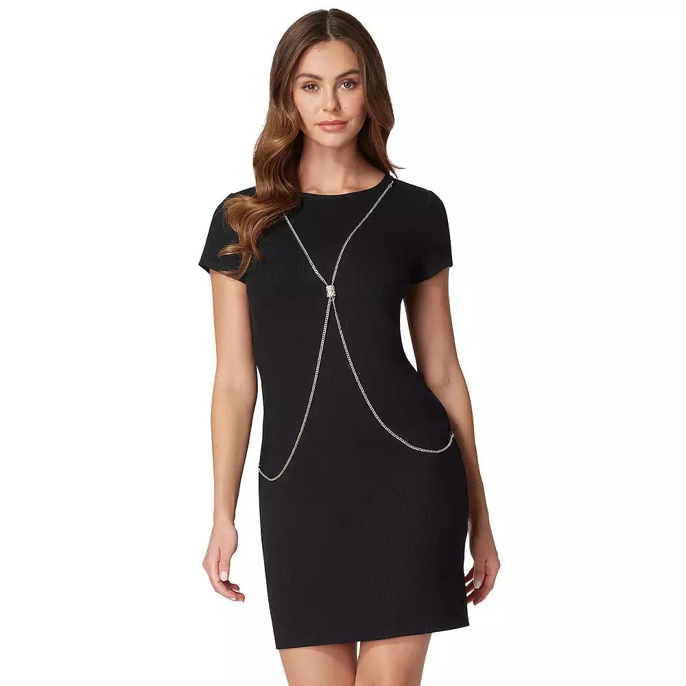 Women's bebe x Ciara Short Sleeve Body Chain Front Midi T-Shirt Dress,  Product Image