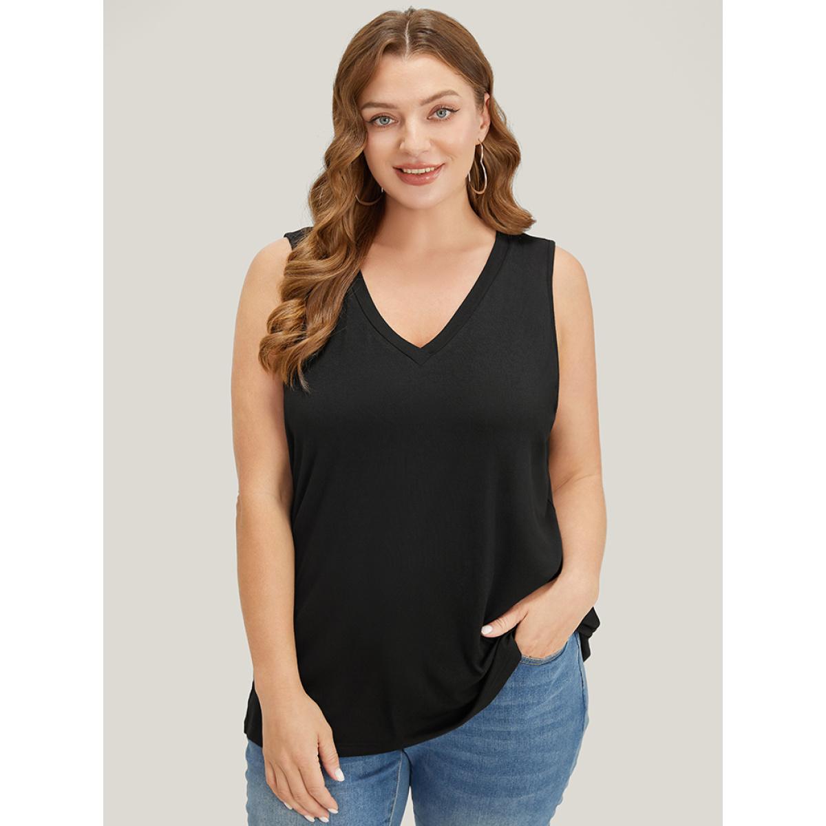 Plus Size Supersoft Essentials Very Stretchy Sleeveless Tank Top Women Black Basics V-neck Dailywear Tank Tops Camis BloomChic 10/M Product Image