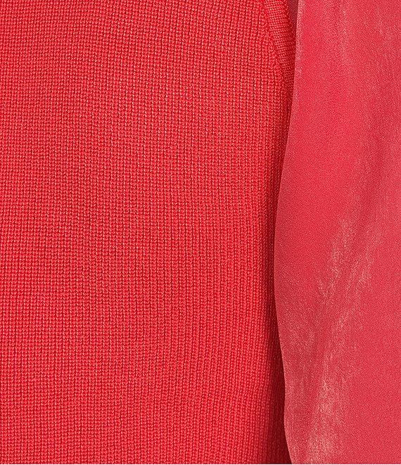 DKNY by Donna Karan Mixed Media Knit V-Neck Long Sleeve Sweater Product Image