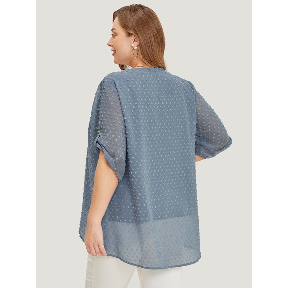 Plus Size Stone Polka Dot Crossover Hem Mesh Cuffed Sleeve Notched Blouse Women Office Half Sleeve Notched collar Dailywear Blouses BloomChic 10/M Product Image
