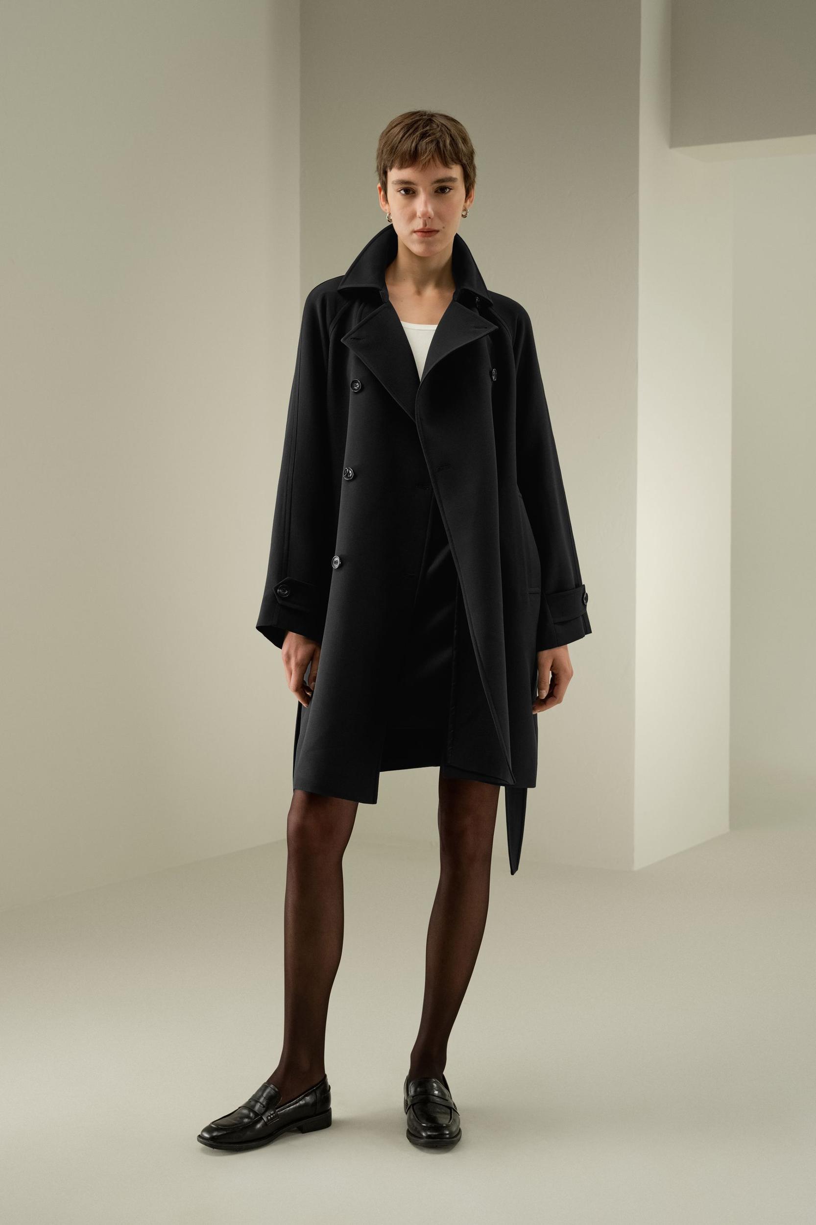 Double-Breasted Silk-Blend Belt Coat Product Image