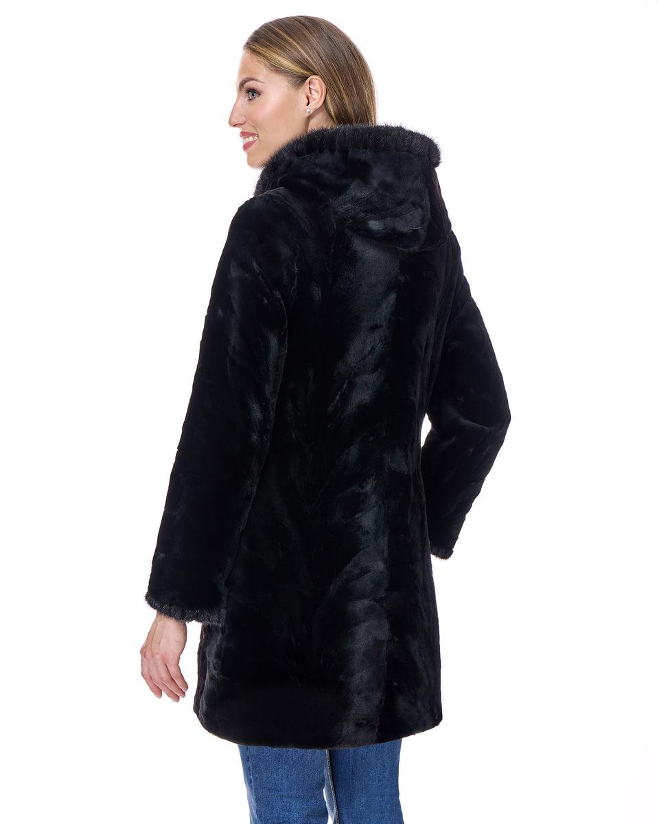 Reversible Sheared Mink Sections Coat with Long Hair Trims Product Image
