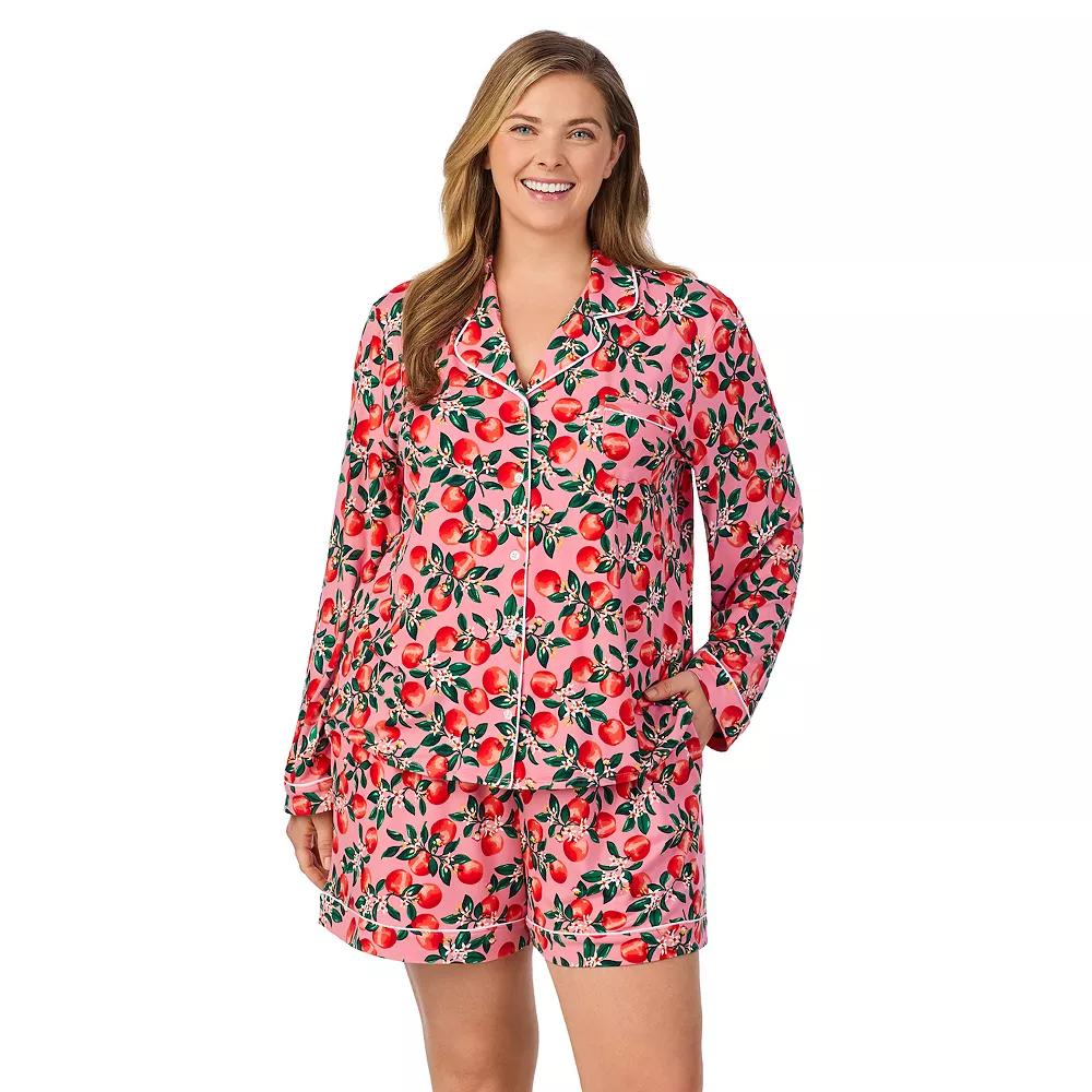 Plus Size Draper James Long Sleeve Button Front Pajama Shirt & Pajama Short Set, Women's, Size: 2XL, Peony Apple Blossom Product Image