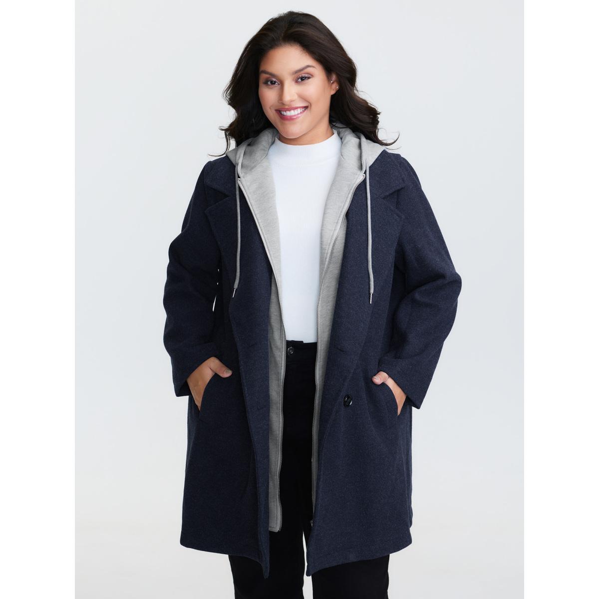 Plus Size 2 In 1 Double Breasted Hooded Coat Women Midnight Leisure Contrast Ladies Casual Winter Coats BloomChic 10/M Product Image