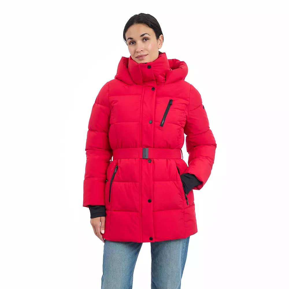 Women's BCBGeneration Belted Snap Front Active Puffer Coat, Size: Medium, Red Product Image