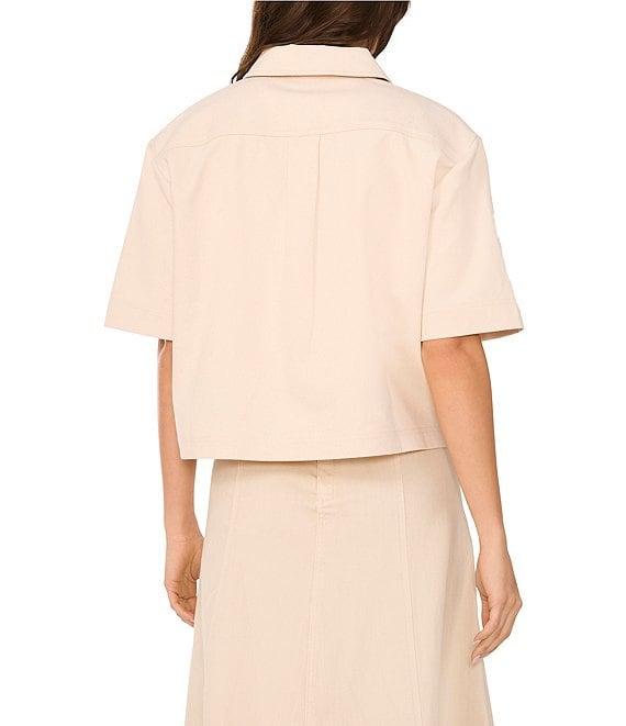 1. STATE Linen Blend Point Collar Short Sleeve Button Front Cropped Jacket Product Image