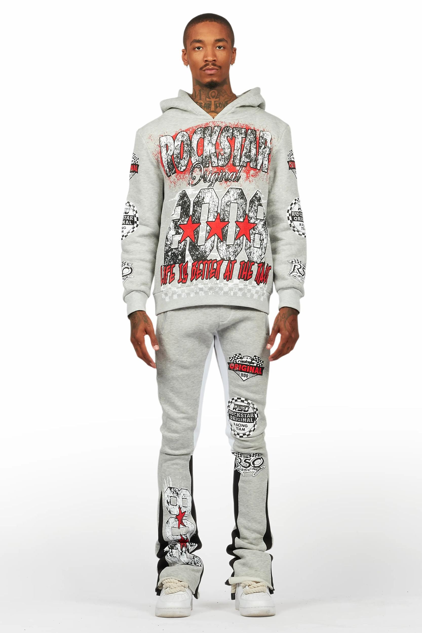 Racing Grung Heather Grey Hoodie/Stacked Flare Track Pant Set Male Product Image