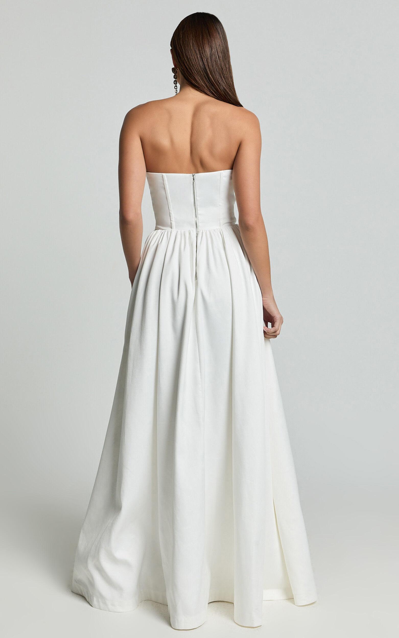 Vivian Maxi Dress - Strapless Corset Front Split Dress in Ivory Product Image