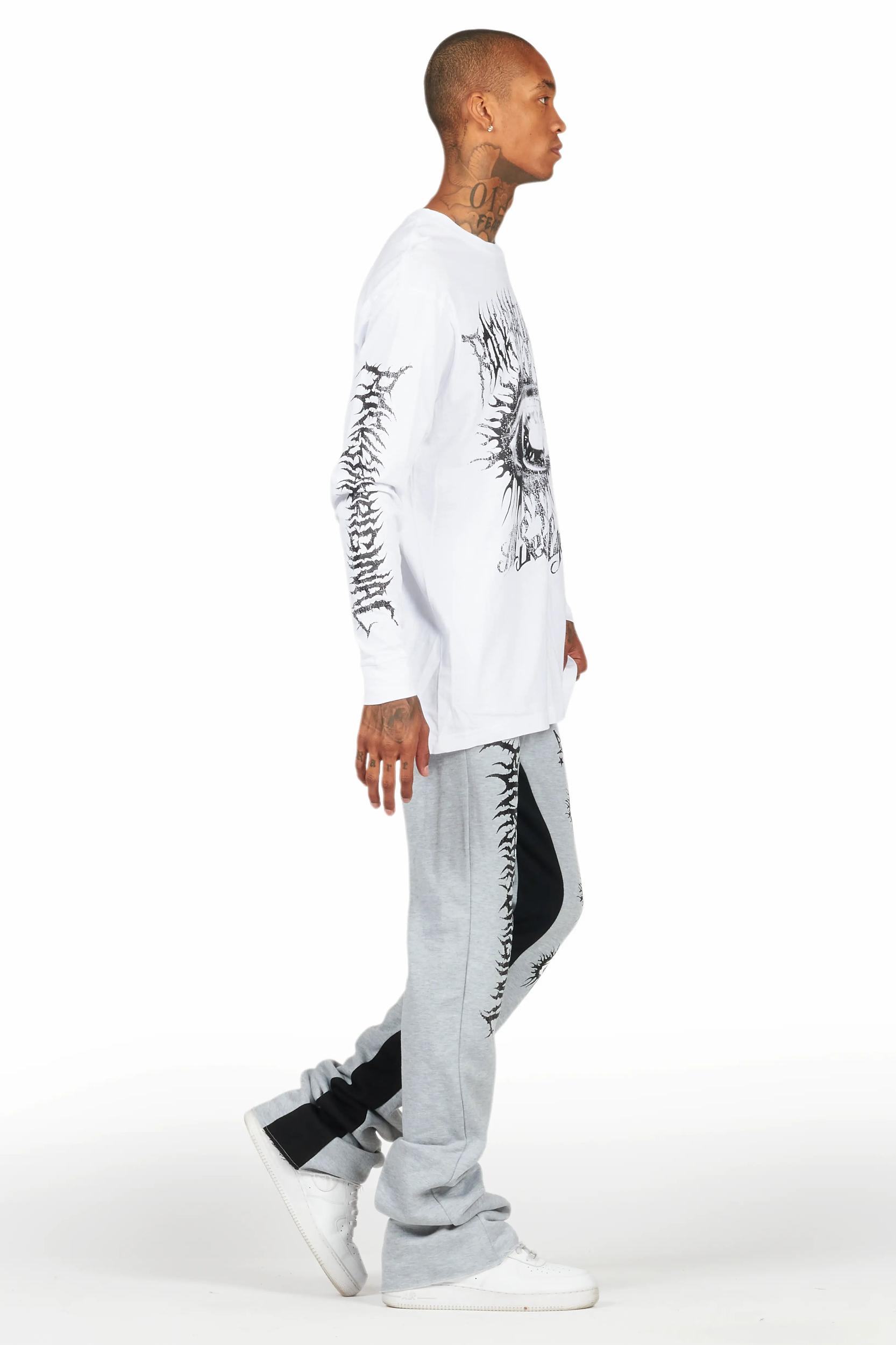 All Seeing Eyes White/Grey Long Sleeve T-Shirt/Baggy Pant Set Male Product Image