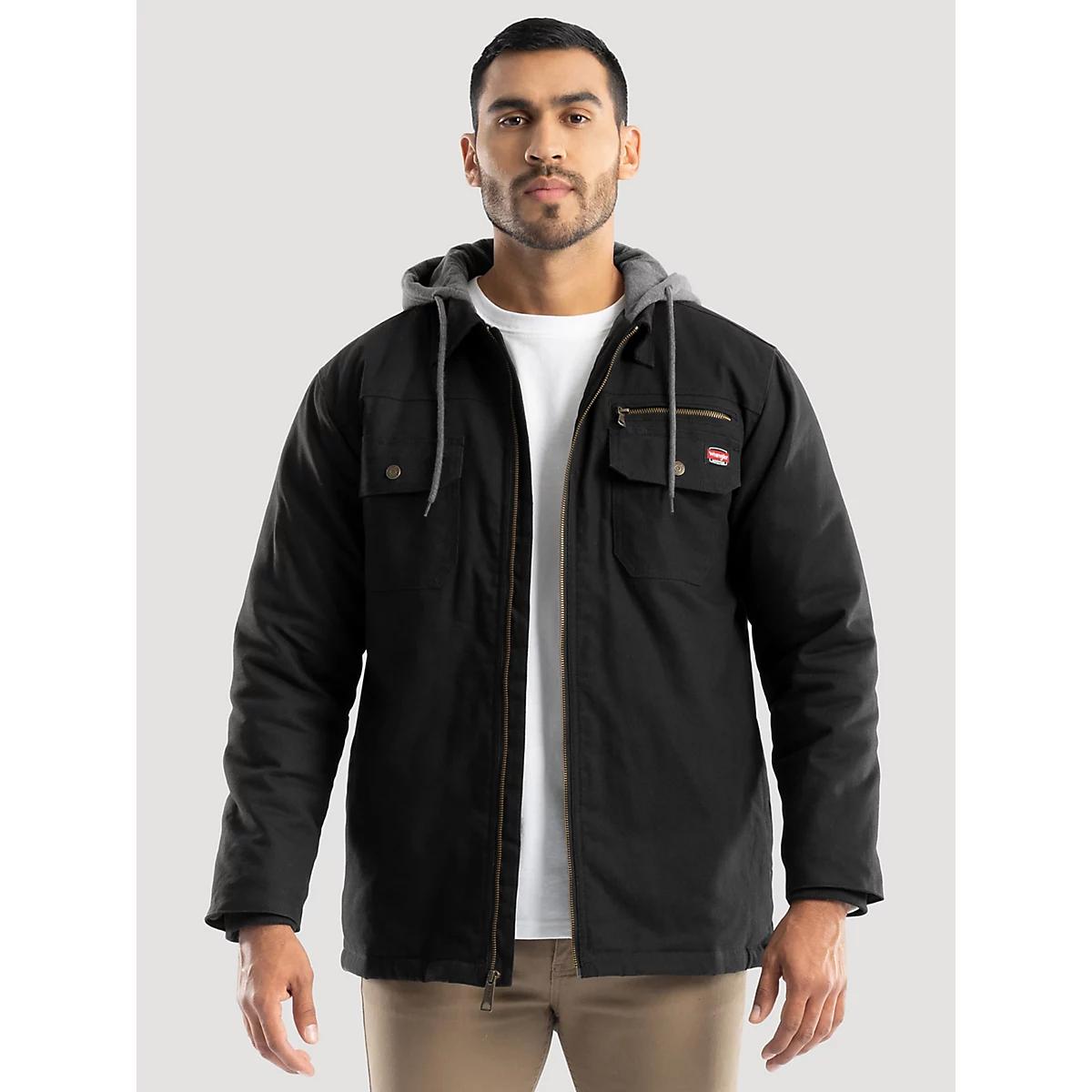 Men's Hooded Workwear Quilted Lined Shirt Jacket Caviar Product Image