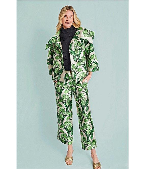 Buru Le Culotte Printed Brocade High Rise Cropped Wide Leg Pants Product Image