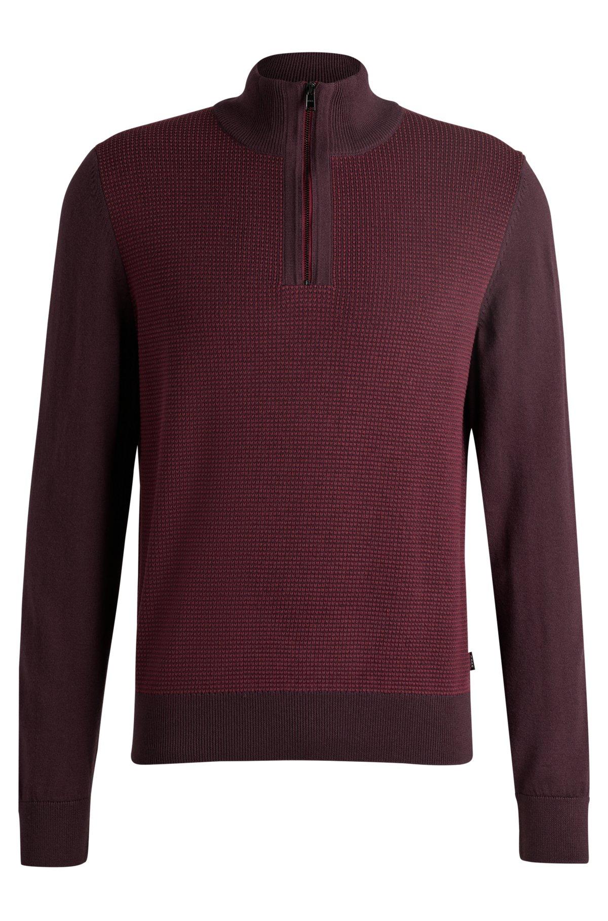 Zip-neck sweater with mixed structures Product Image