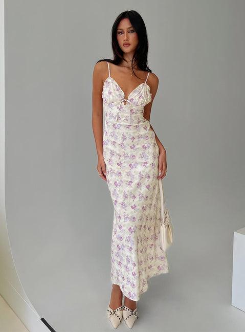 Jessamine Frill Maxi Dress White / Lilac Product Image