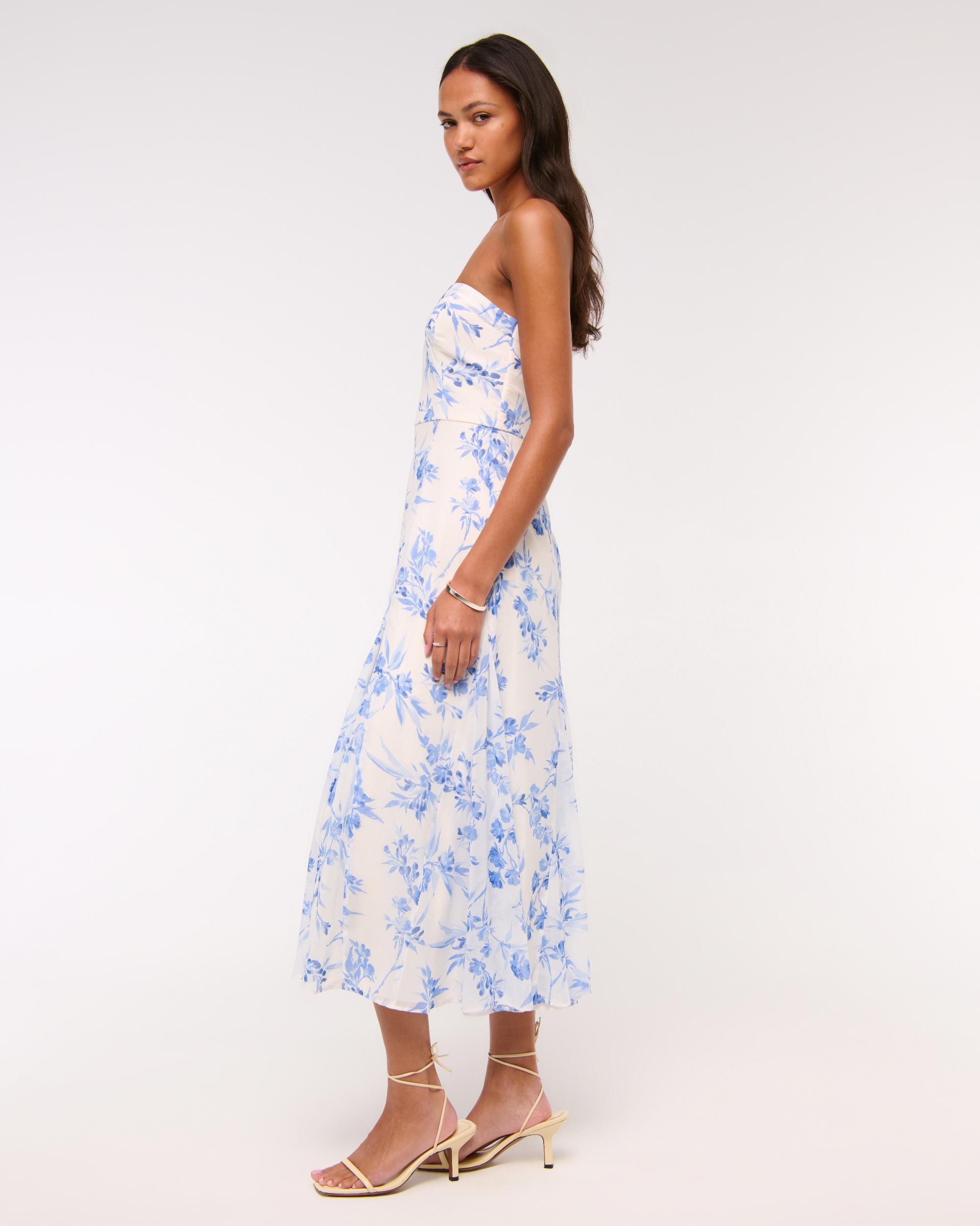 The A&F Camille Strapless Godet Midi Dress Product Image