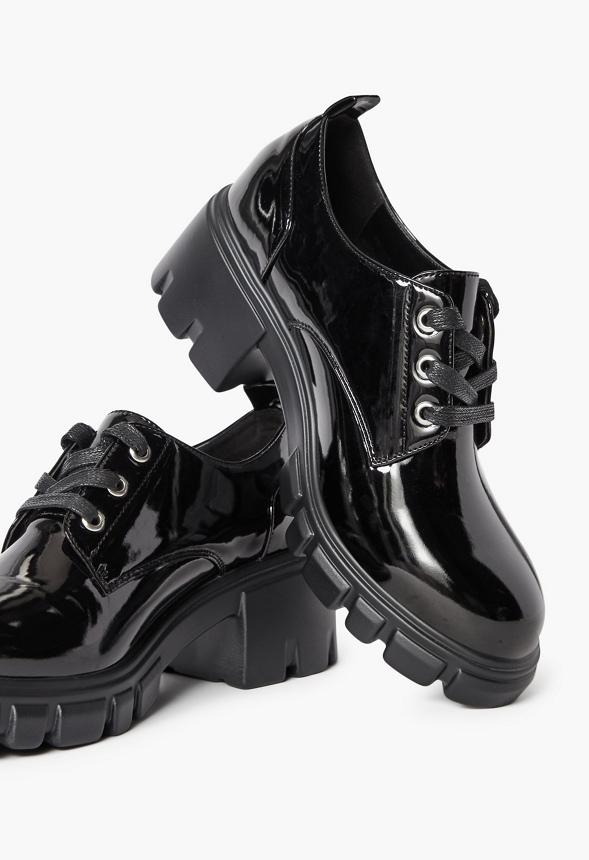 JustFab Margaux Platform Loafer Pump Womens Black/ White Size 8.5 Product Image