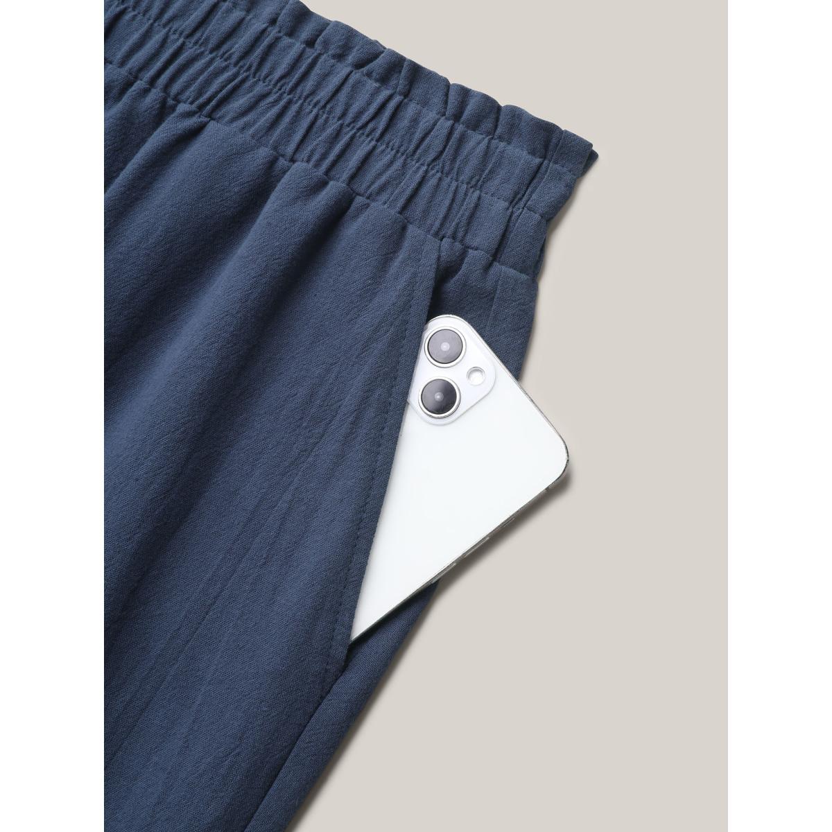 Plus Size Buckle Buttons Straight-Leg Pull On Pants Women Indigo Resort Straight Leg Mid Rise Vacation Pants BloomChic 10/M Product Image