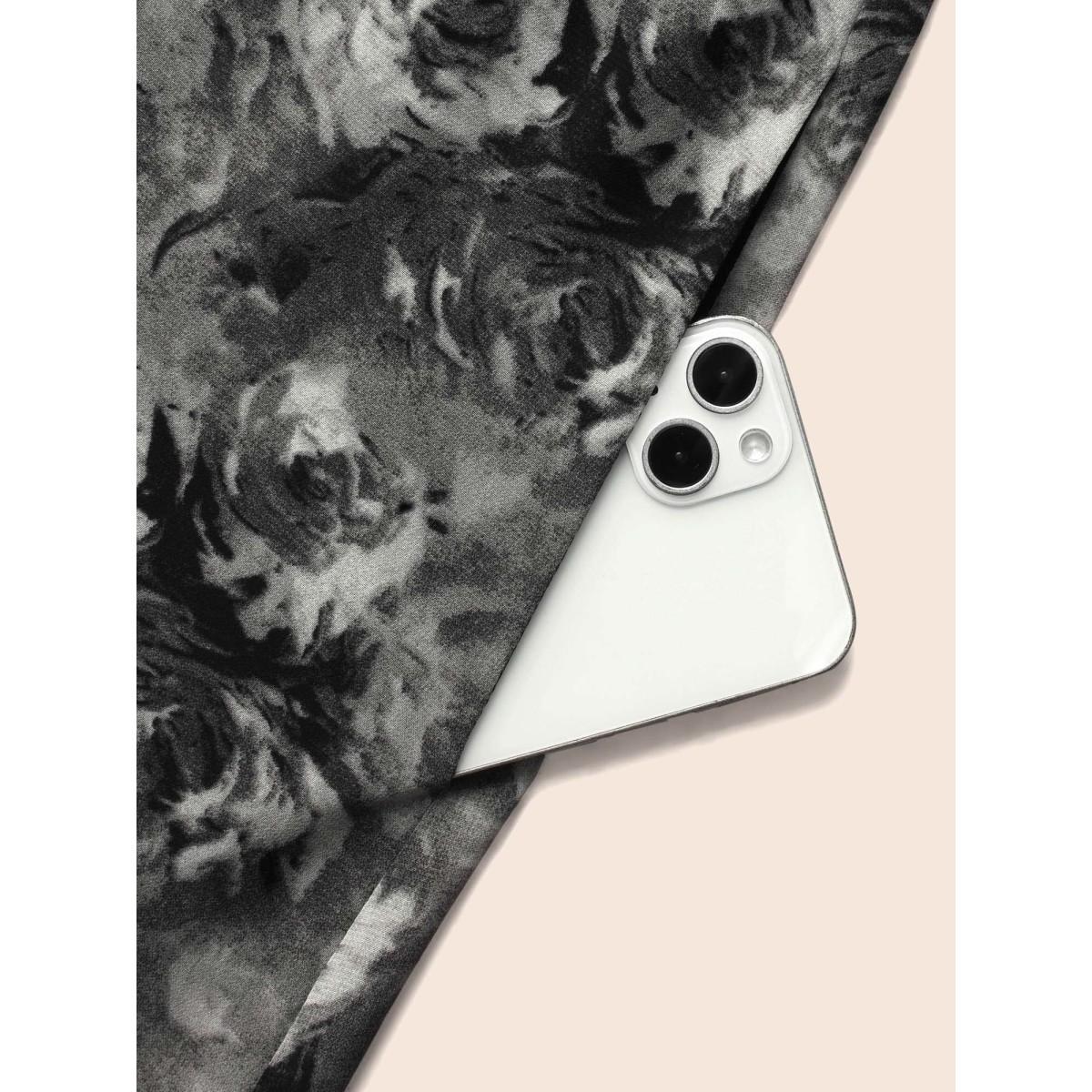 Plus Size Knitted Chiffon Blend Adjustable Waist Midi Dress Black Women Cocktail Patchwork Heart neckline Long Sleeve Curvy BloomChic 10/M Product Image