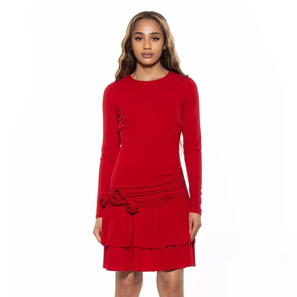 Women's ALEXIA ADMOR Pluto Long Sleeve Draped Ruffle Skirt Dress,  Product Image