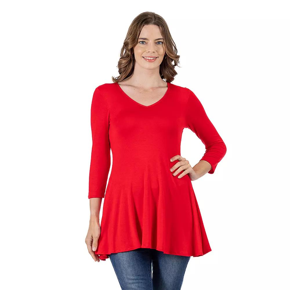 Women's 24Seven Comfort Apparel V Neck Tunic Top,  Product Image