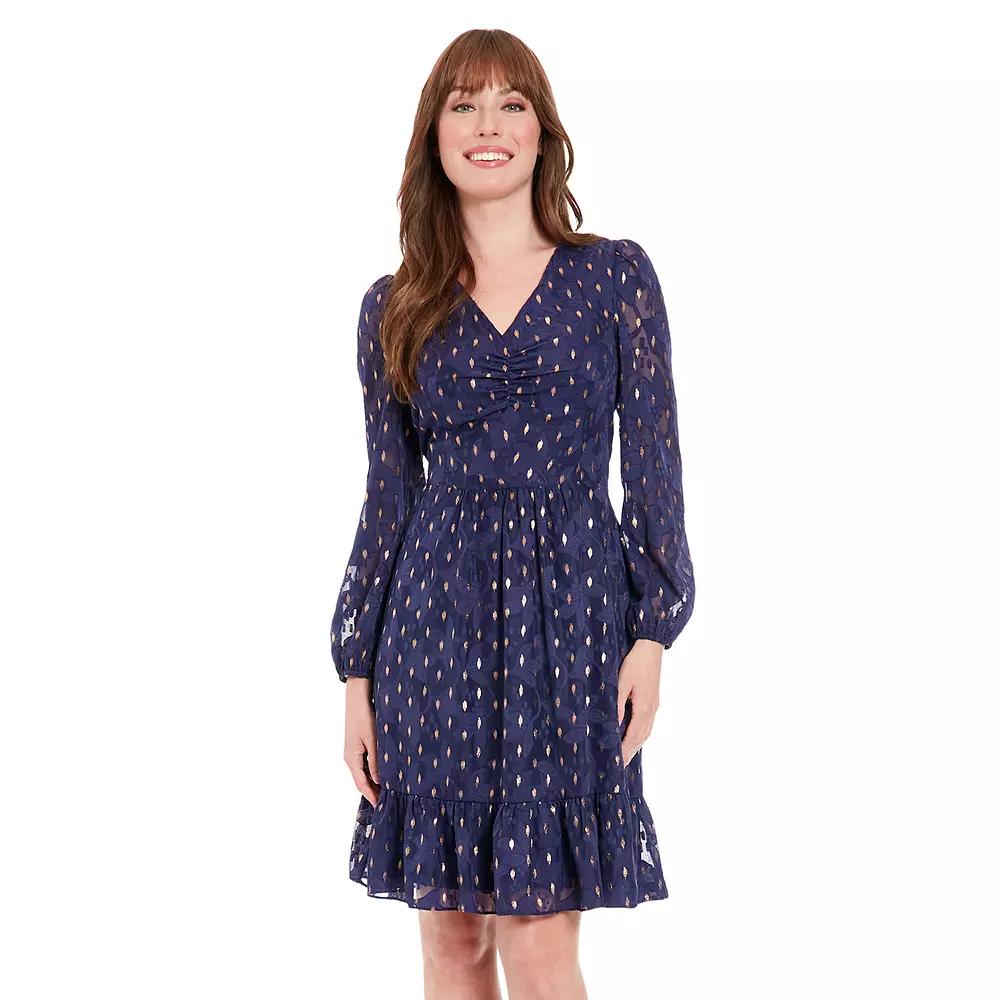 Women's London Times V-Neck Bishop-Sleeve Tiered Dress,  Product Image