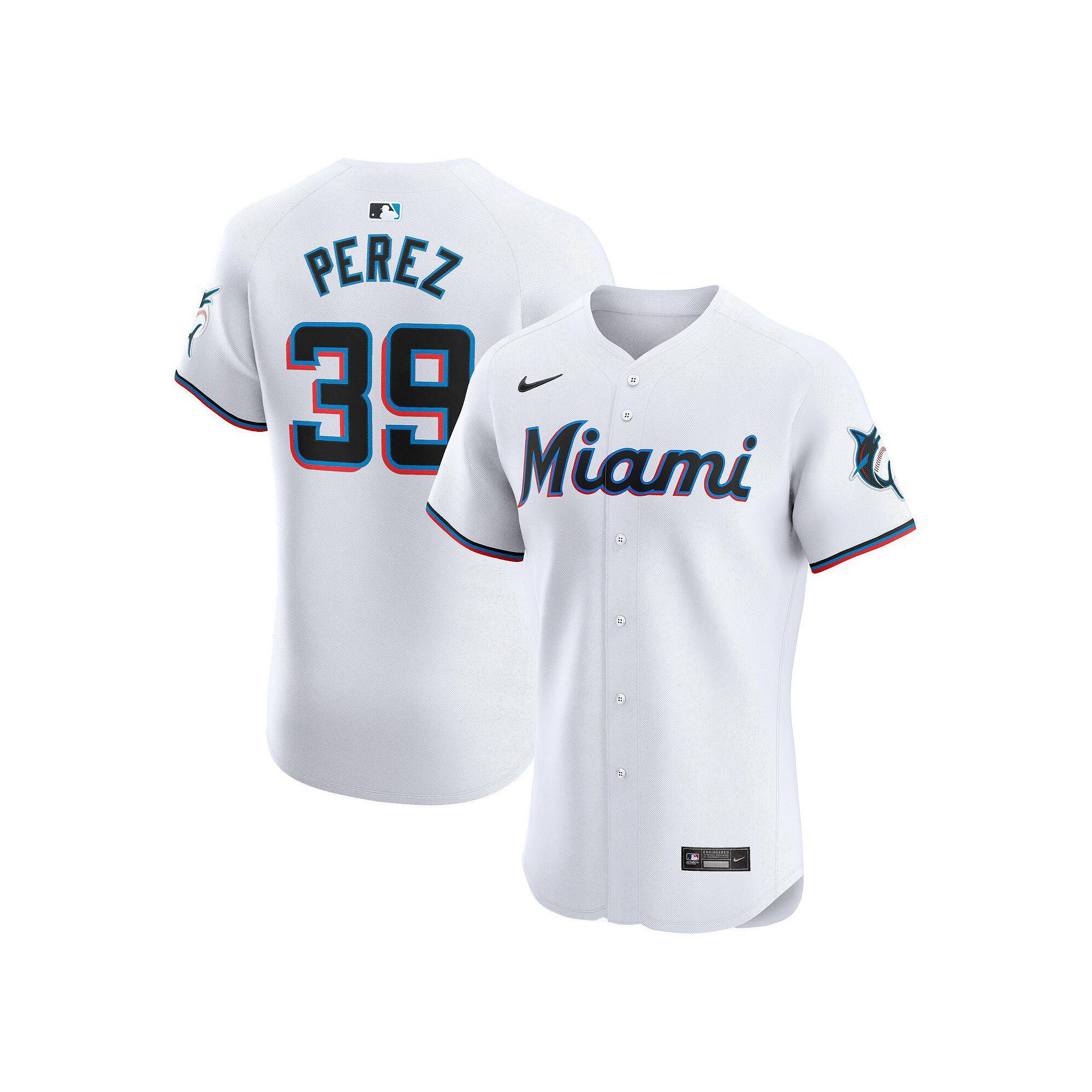 Men's Nike Eury Perez White Miami Marlins Home Elite Player Jersey, Size: 44 Product Image