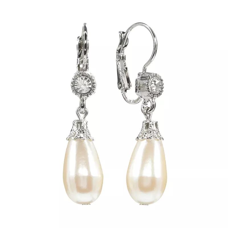 1928 Silver Tone Crystal & Simulated Pearl Drop Earrings, Women's, Grey Product Image