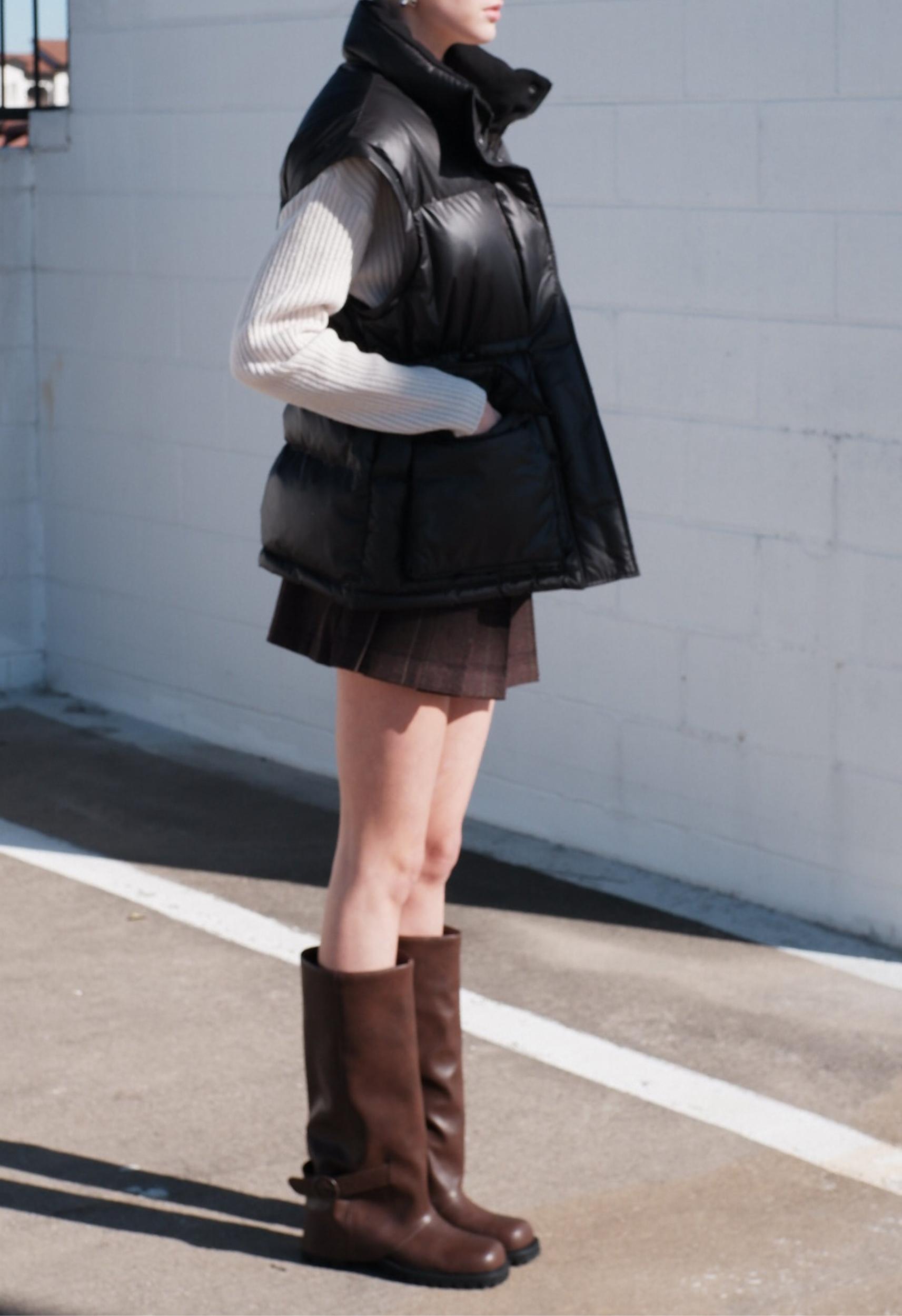 Brown Plaid Buckle Skort Product Image