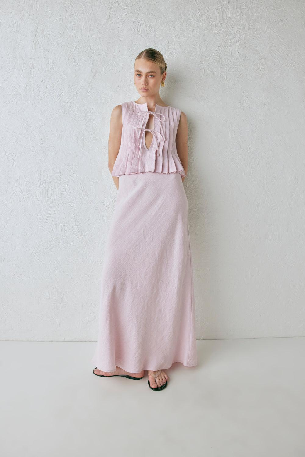 Ena Linen Bias Cut Maxi Skirt Musk Product Image