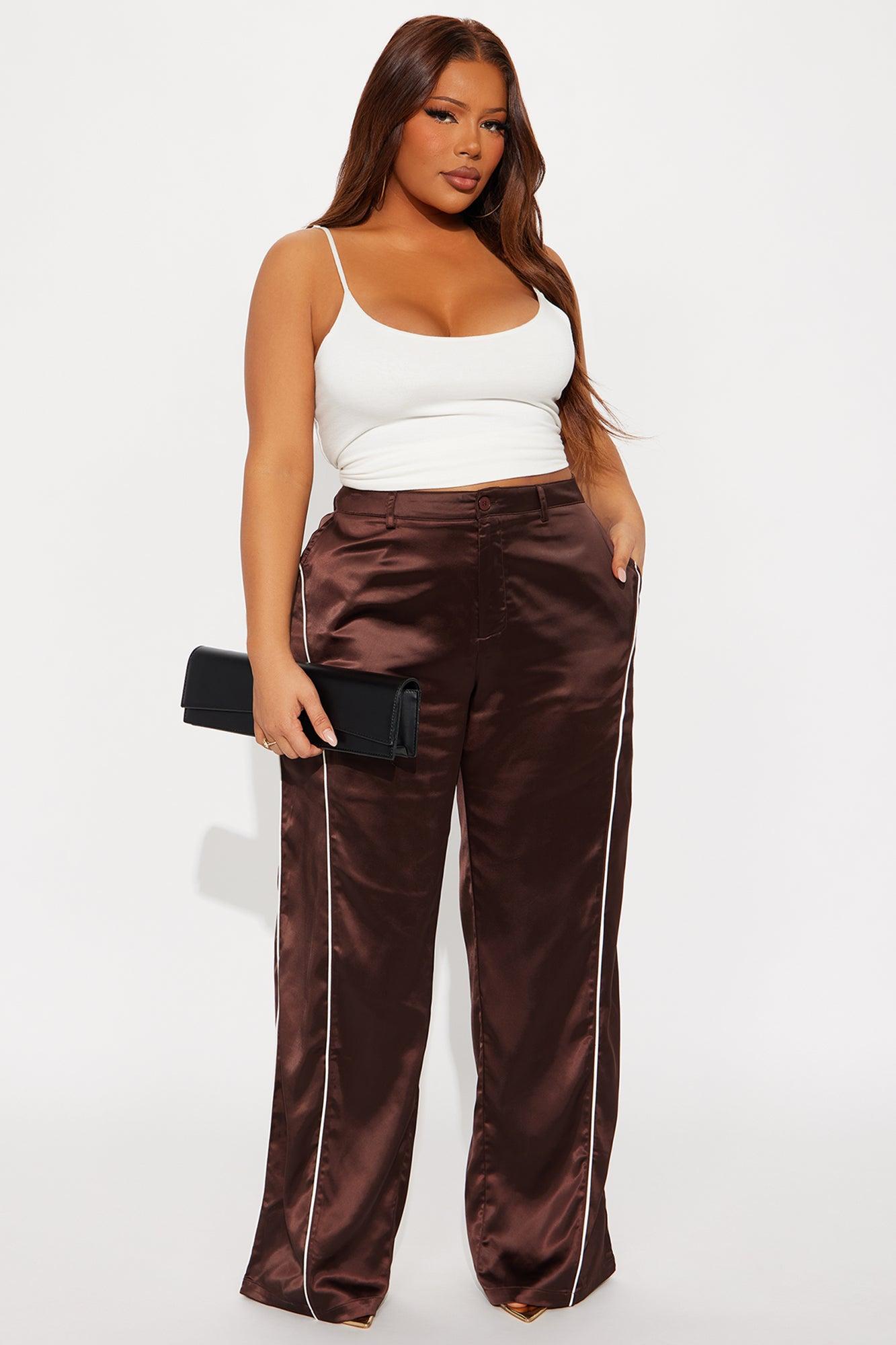 Keep Up With Me Satin Wide Leg Track Pant 33 - Chocolate/Combo Female Product Image