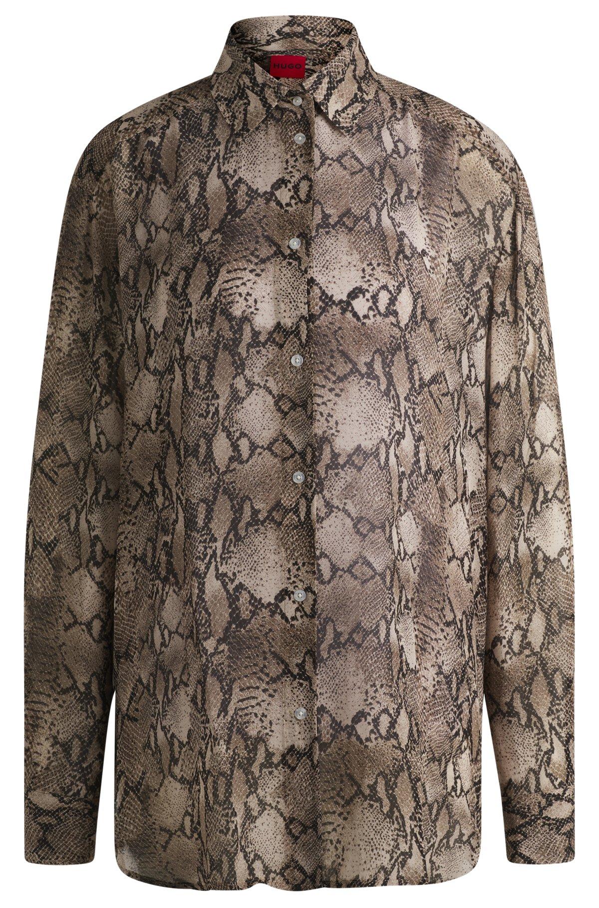 HUGO - Oversize-fit blouse in python-print crepe de Chine - Patterned Product Image