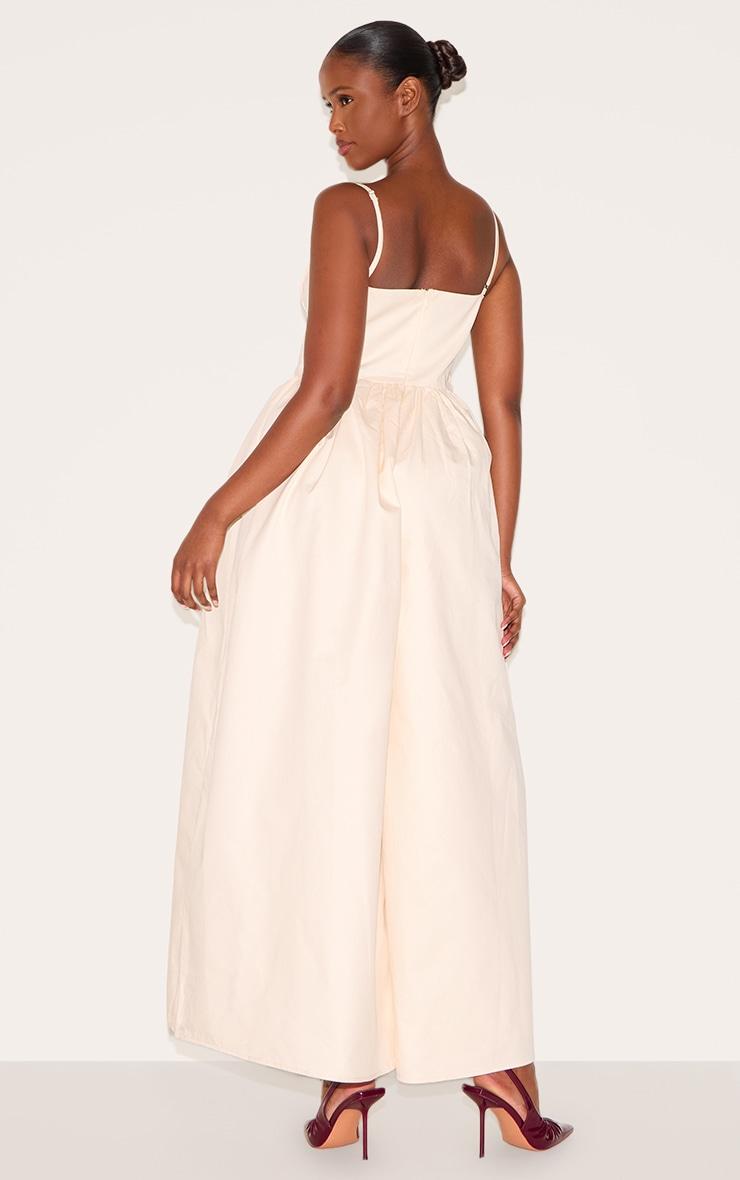 Cream Premium Ruched Corset Detail Wide Leg Jumpsuit Product Image