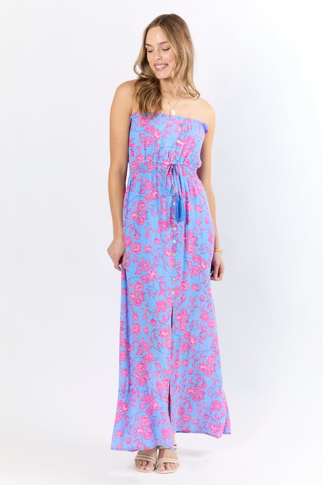 Floral Oasis Blue and Pink Strapless Printed Maxi Dress FINAL SALE Product Image